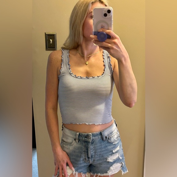 Forever 21 Lettuce Trim Striped Tank Top - Picture 2 of 6